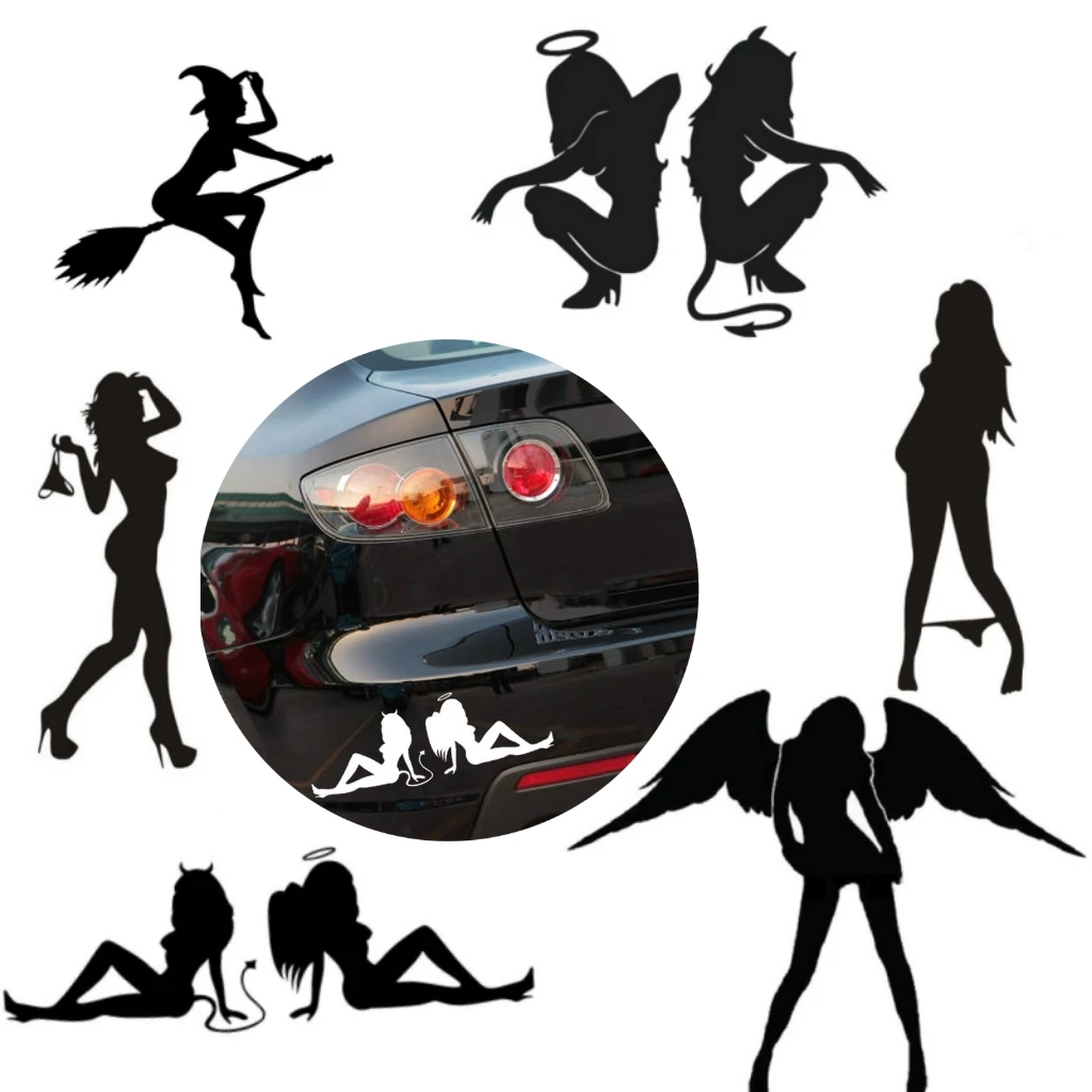 Personality Reflective Car Stickers Devil Angel Beauty Sexy Girls Decoration Decals For BMW Ferrari Tesla Jeep Car Accessories