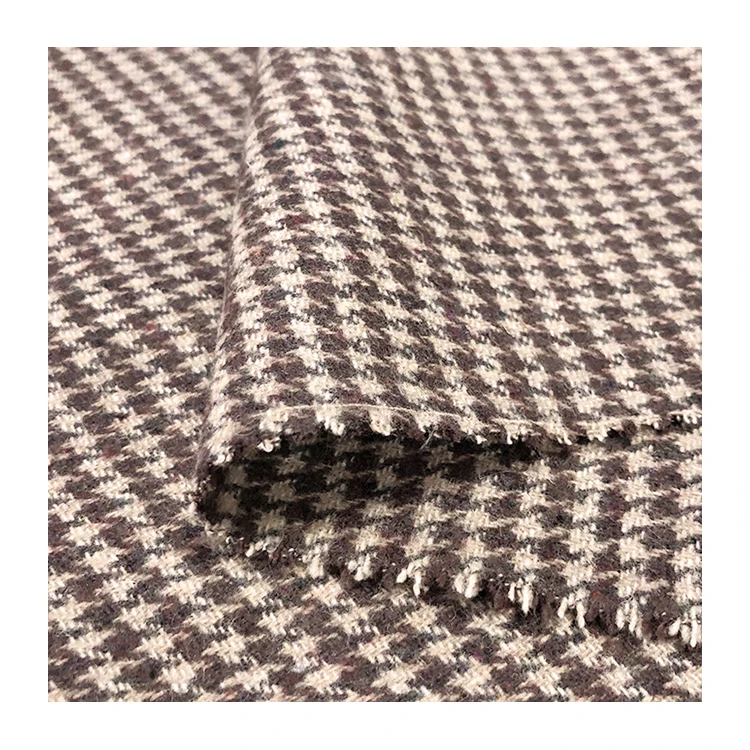 Cheap price factory direct wholesale single-faced small houndstooth 100% polyester plaid fabric for suit or coat