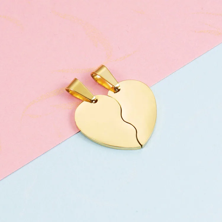 SP1031 Non Tarnish Jewelry Supplies Gold Plated Stainless Steel Best Friend Split Broken Love Heart Charm Pendants for Couple