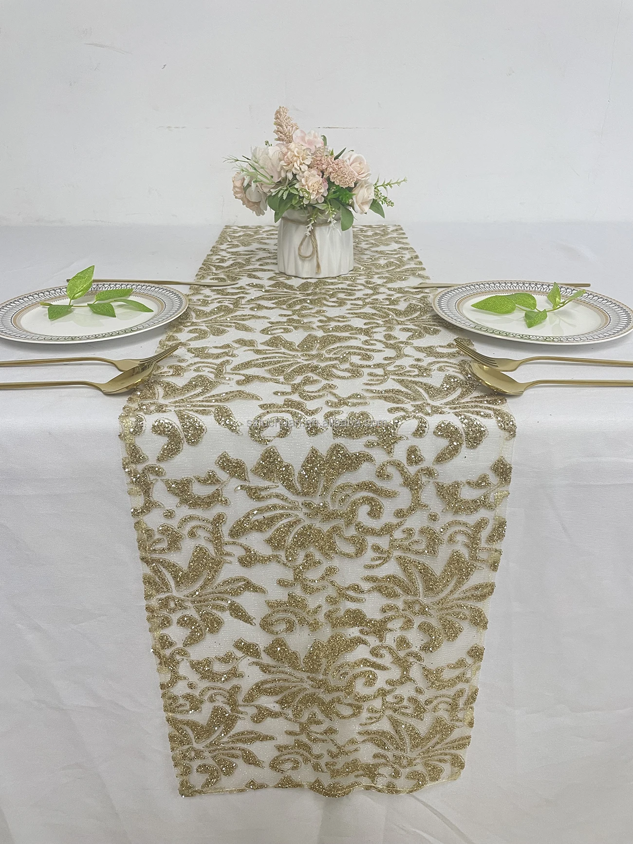 Gold Beaded Sequin Table Runner Party Decoration Wedding Table Runner