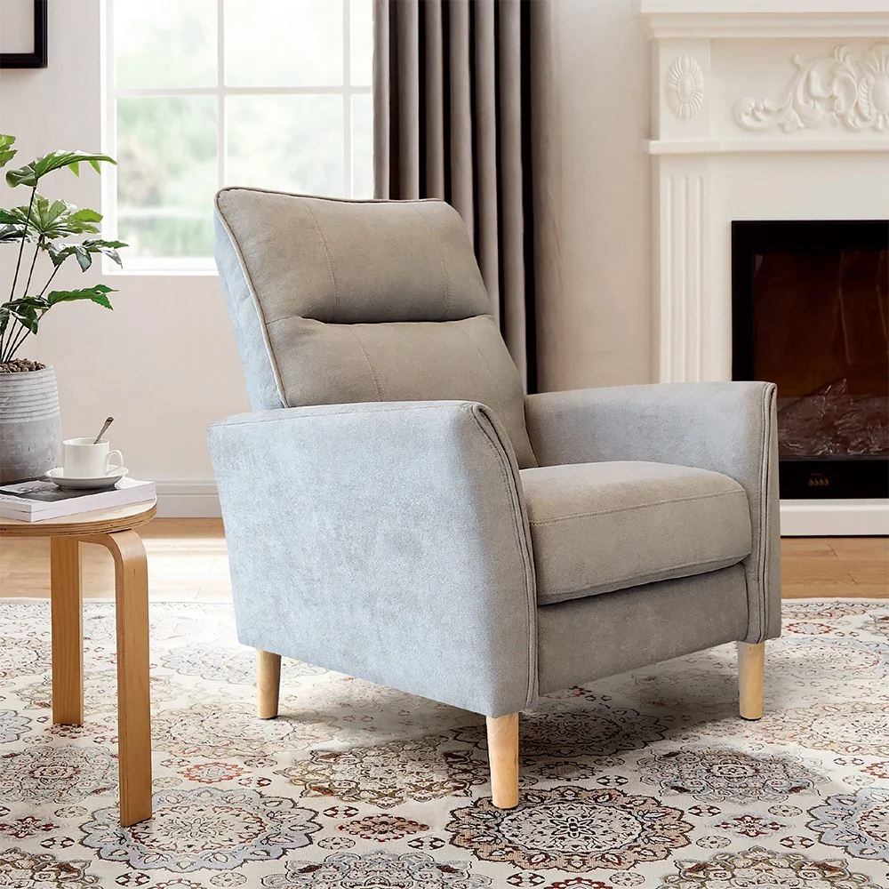 Modern Single Seat Sofa with 180 Degree Reclining 180 Minimalist Style Extendable Design Wood Frame and Fabric Upholstery