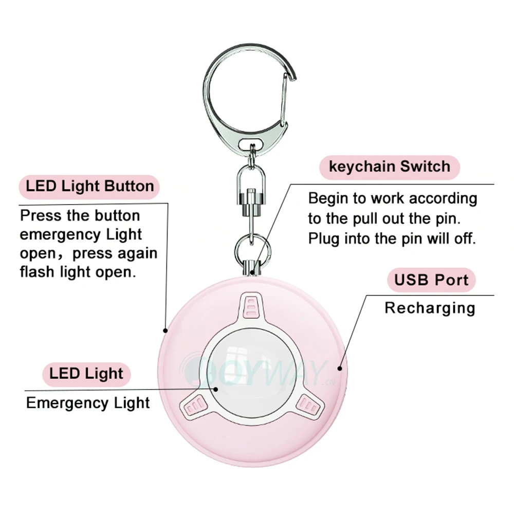 New Safe Sound 130db Recharge Self Defense Safety Personal Alarm Key Chain Led Siren Alarm For Women