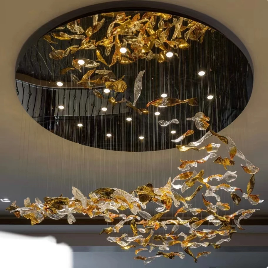Simple custom-made Luxury glass pendant light high ceiling modern chandelier for hotels bar and villa