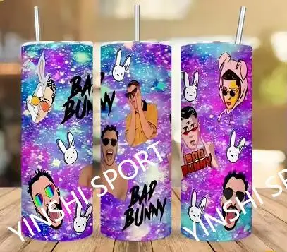 Bad Bunny 20oz Sublimation Straight Stainless Steel Custom Printed Un Verano Sin Ti Bad Bunny Tumbler Cups With Straw