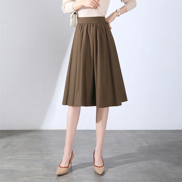 Fashion High Waist Pleated Skirt Women Korean Elegant College Style Midi Skirt A-line Fashion All-match Chic Midi Skirts