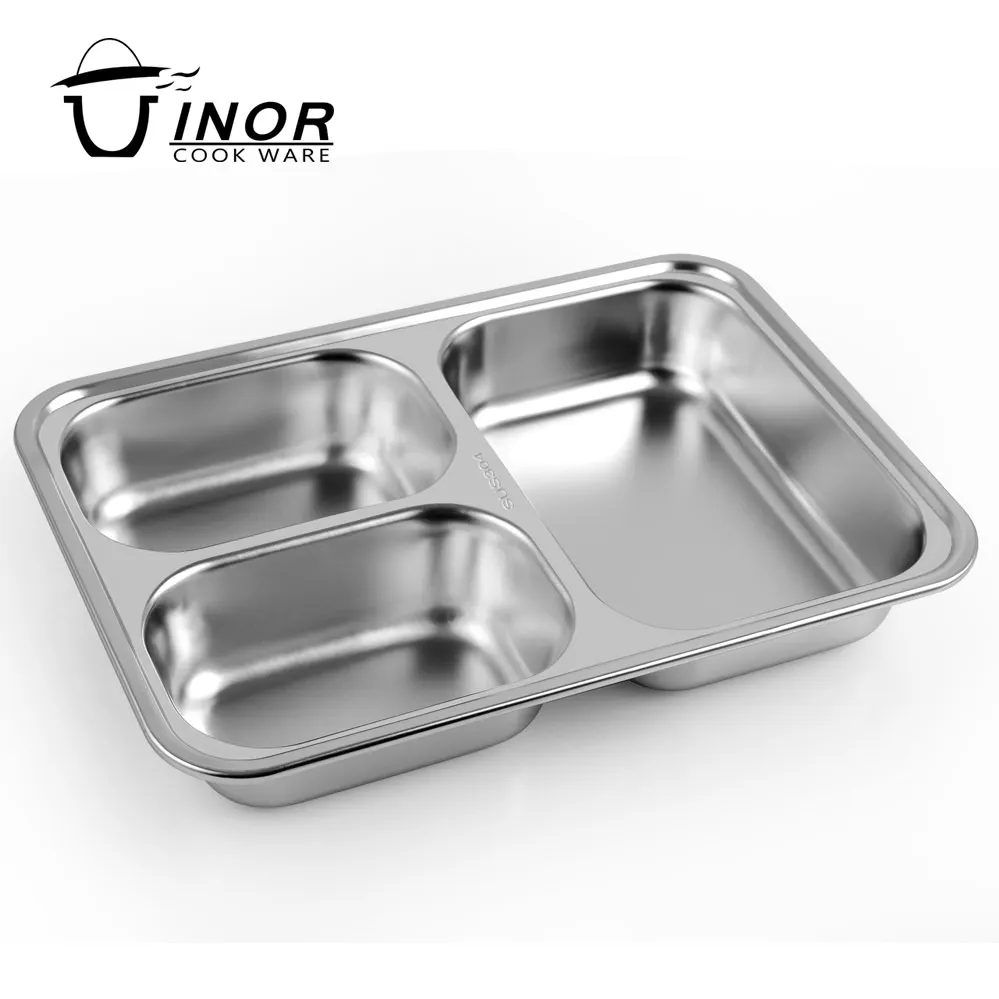 restaurant metal 3 compartment plate divided fast food tray for kids
