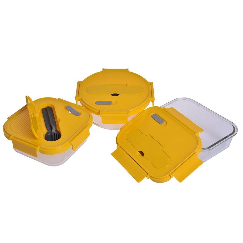 Оптовая продажа боросиликатный стеклянный Ланч-бокс IKOO с посудой и растягивающейся крышкой