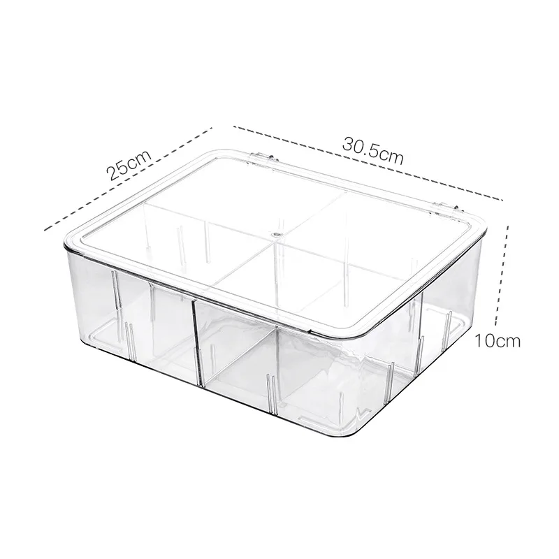 Clear Tea Bags Storage Organizer Food Organizational Bins Box Cabinet with Lid and Removable Dividers