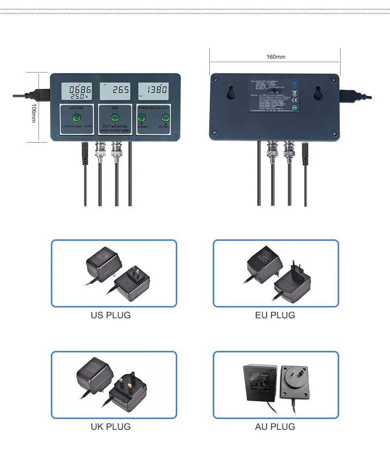 PH-W218 wifi 8-in-1 water quality tester PH/ORP/EC/salinity fish tank 8-in-1 online Tester