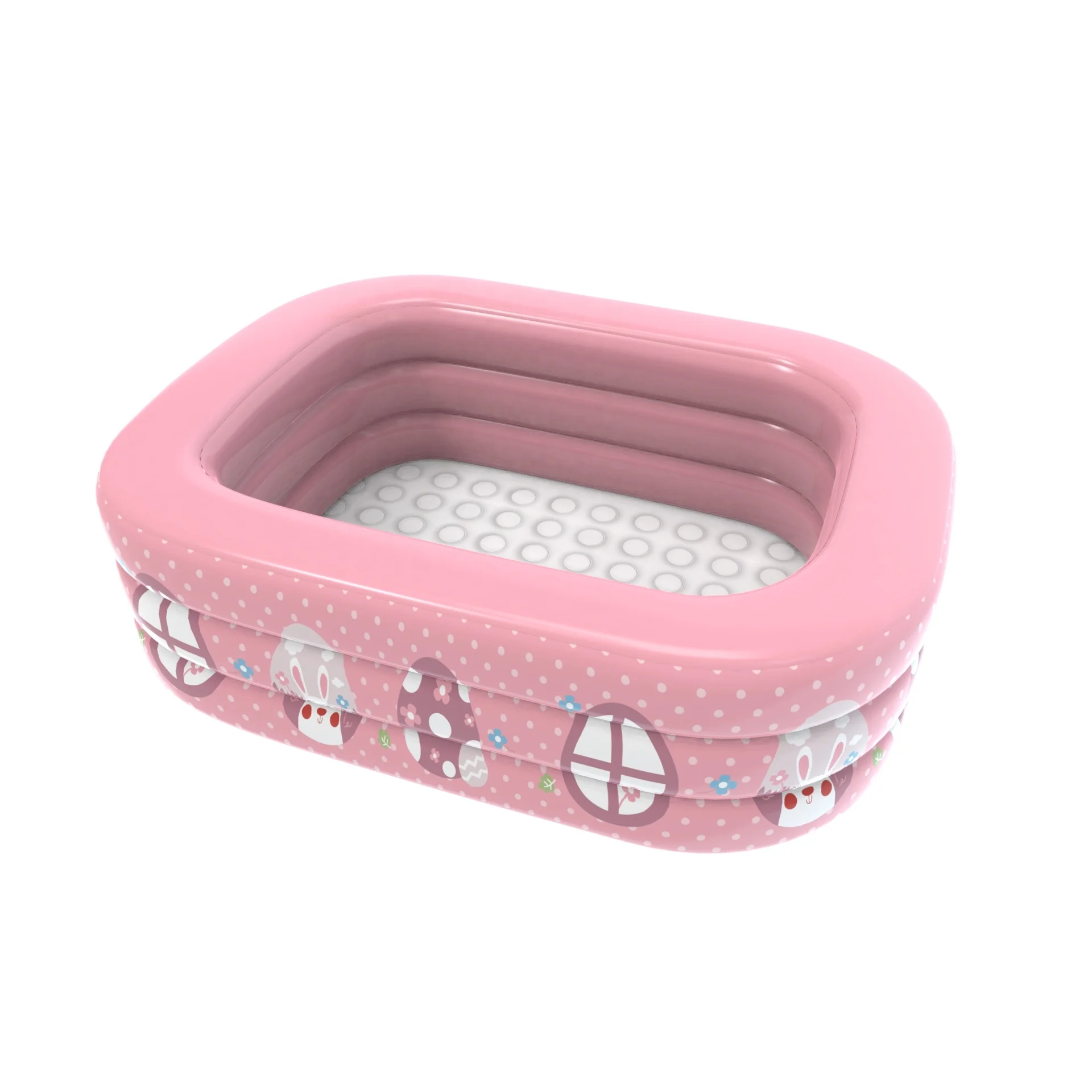 POOLUCKY Pink Rabbit Pattern Kids Rectangle 130x90x55cm Inflatable Swimming Pool