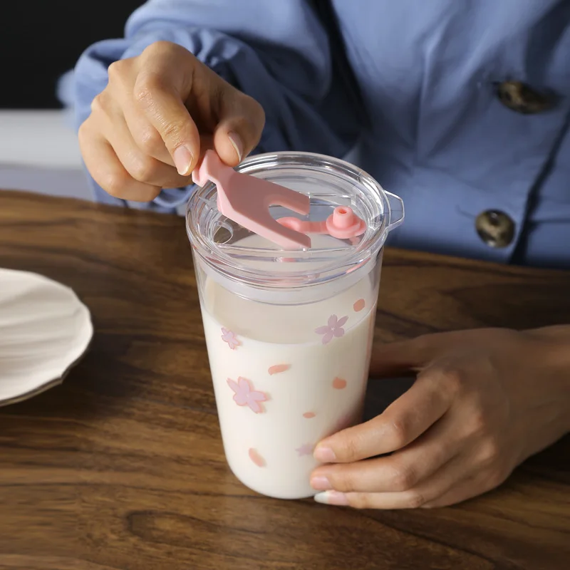 wholesale 400ml glass cup with lids and straws13oz glass sippy cup