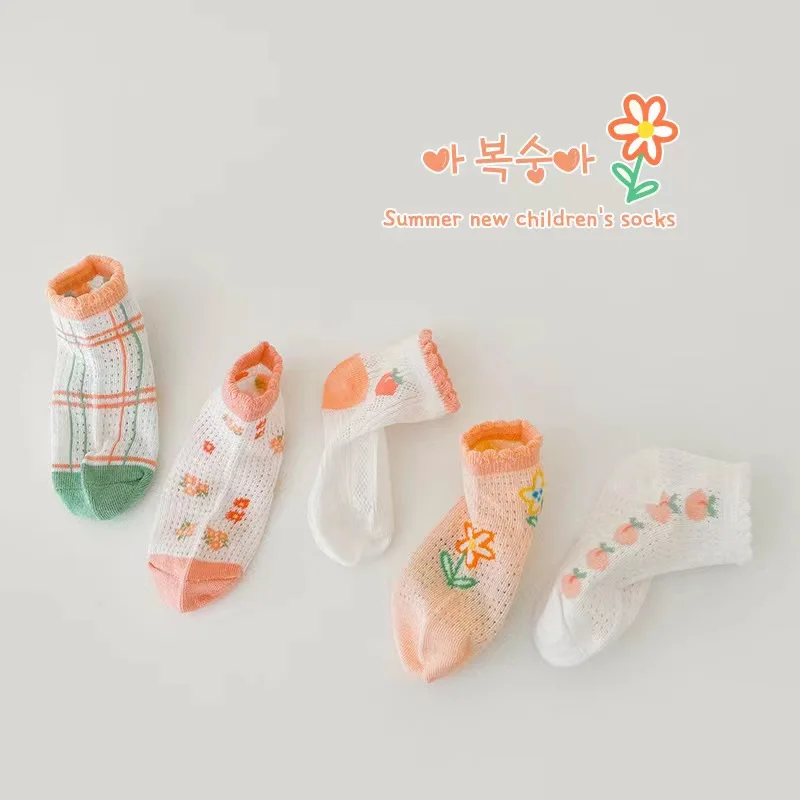 summer unique cute socks cartoon kids socks puppy cotton thin children wholesale kids socks 5 pairs/set