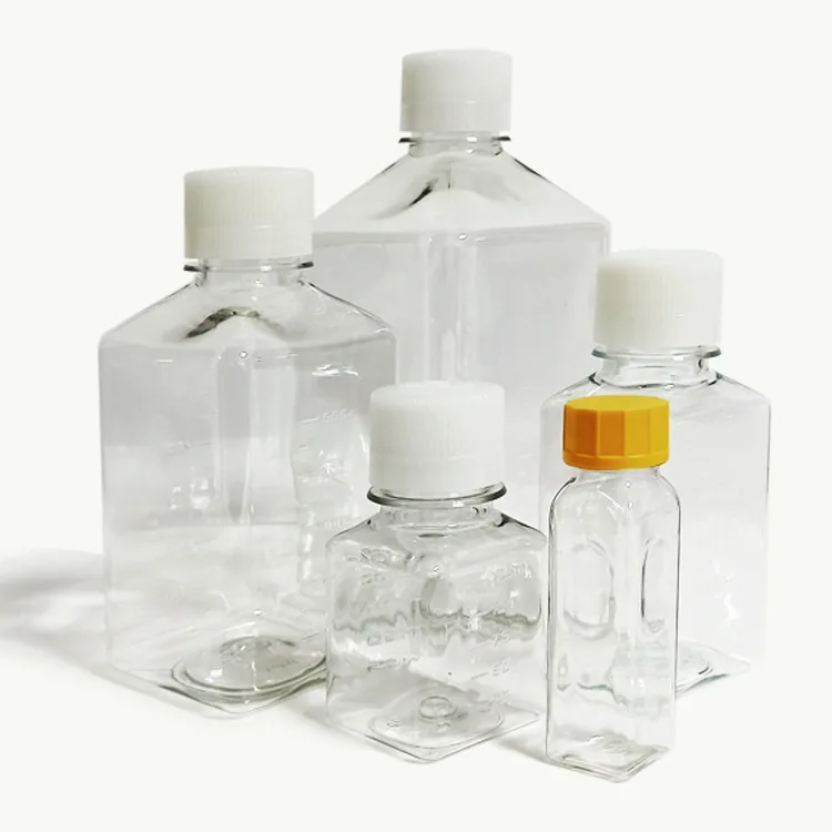 square transparent PET plastic media bottle blood serum bottle reagent bottle 50ml 125ml 250ml 500ml 1000ml