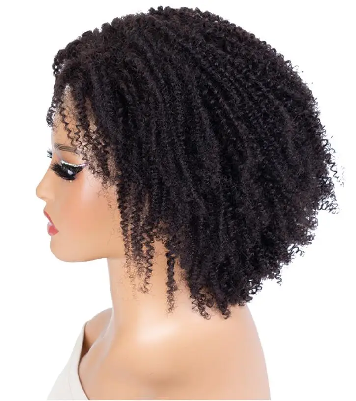 Brazilian Pixie Cut Short Swiss kinky Curly Glue Adhesive Waterproof Transparent Wig Frontal Human Hair 13*4 Lace Front Wigs