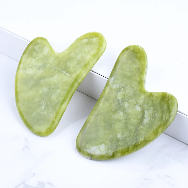 Natural Green Jade Stone Face Anti Aging Guasha Skin Caring Massager Wholesale Facial Remove Wrinkle Jade Gua Sha Skincare Tool