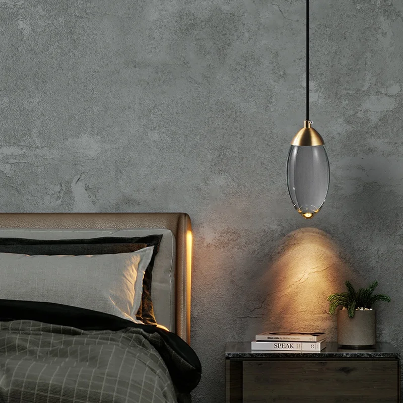 Modern Crystal ball LED Pendant lights Nordic Copper lighting bedroom bedside single head lights bar corridor small Hanging lamp