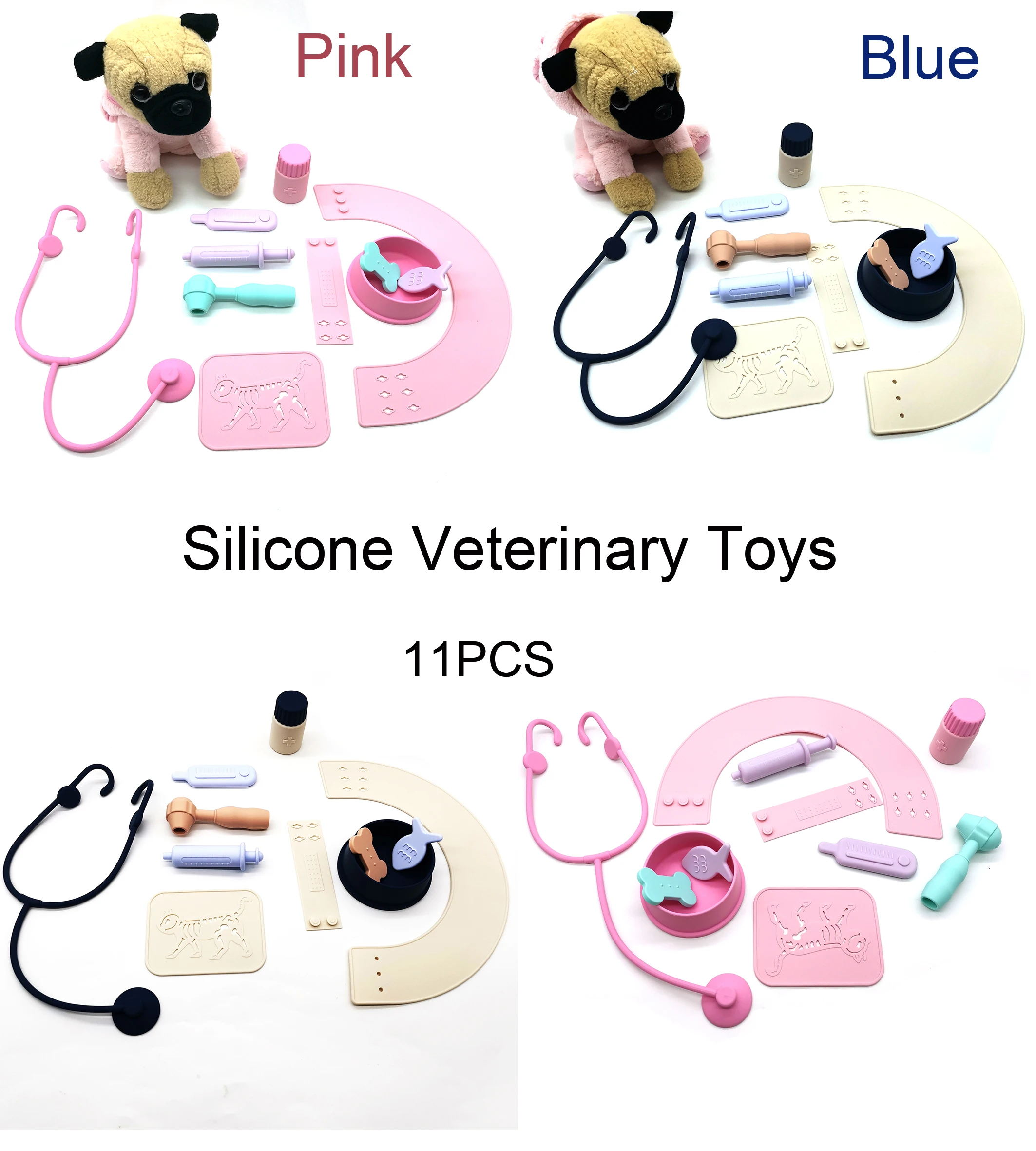 Educational Silicone Pretend Play Pet Care Play Set Silicone Veterinary Play set,Doctor kit for Toddlers 3-5