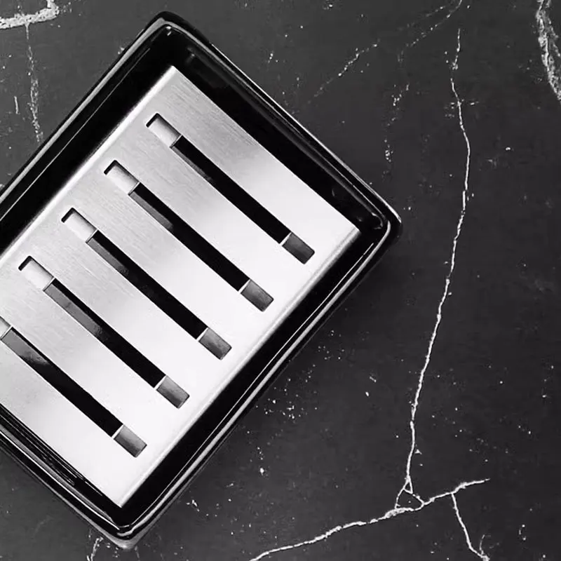 Black Ceramic Soap Dish Stainless Steel Soap Holder for Bathroom and Shower Double Layer Draining Soap Box