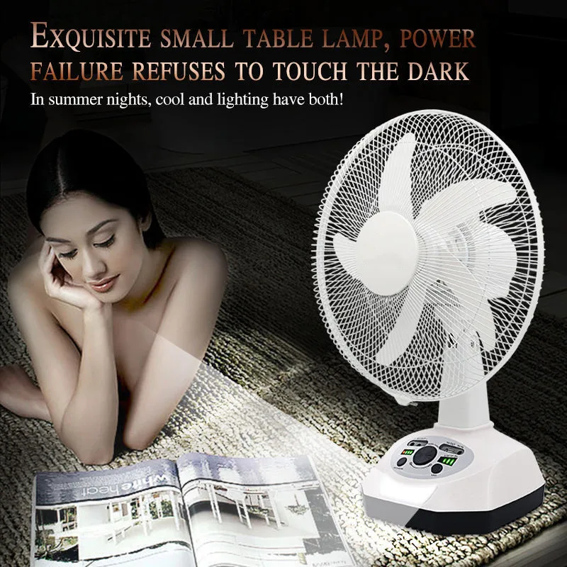 AC DC 16 inch Air Cooler 3 Speeds 6V Electric Desk Fans Cooling Charging Solar With LED Light Rechargeable Table Fan
