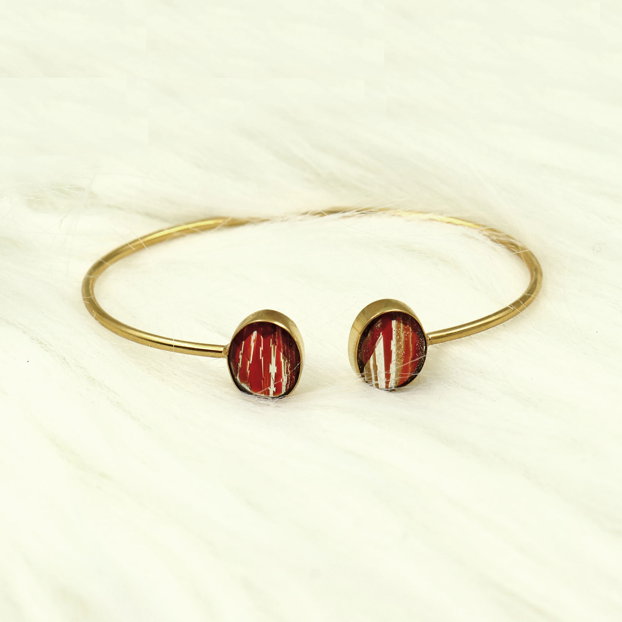 Gold Plated Oval Shape Red Copper Infused 10x12 MM Handmade Cuff Bangle