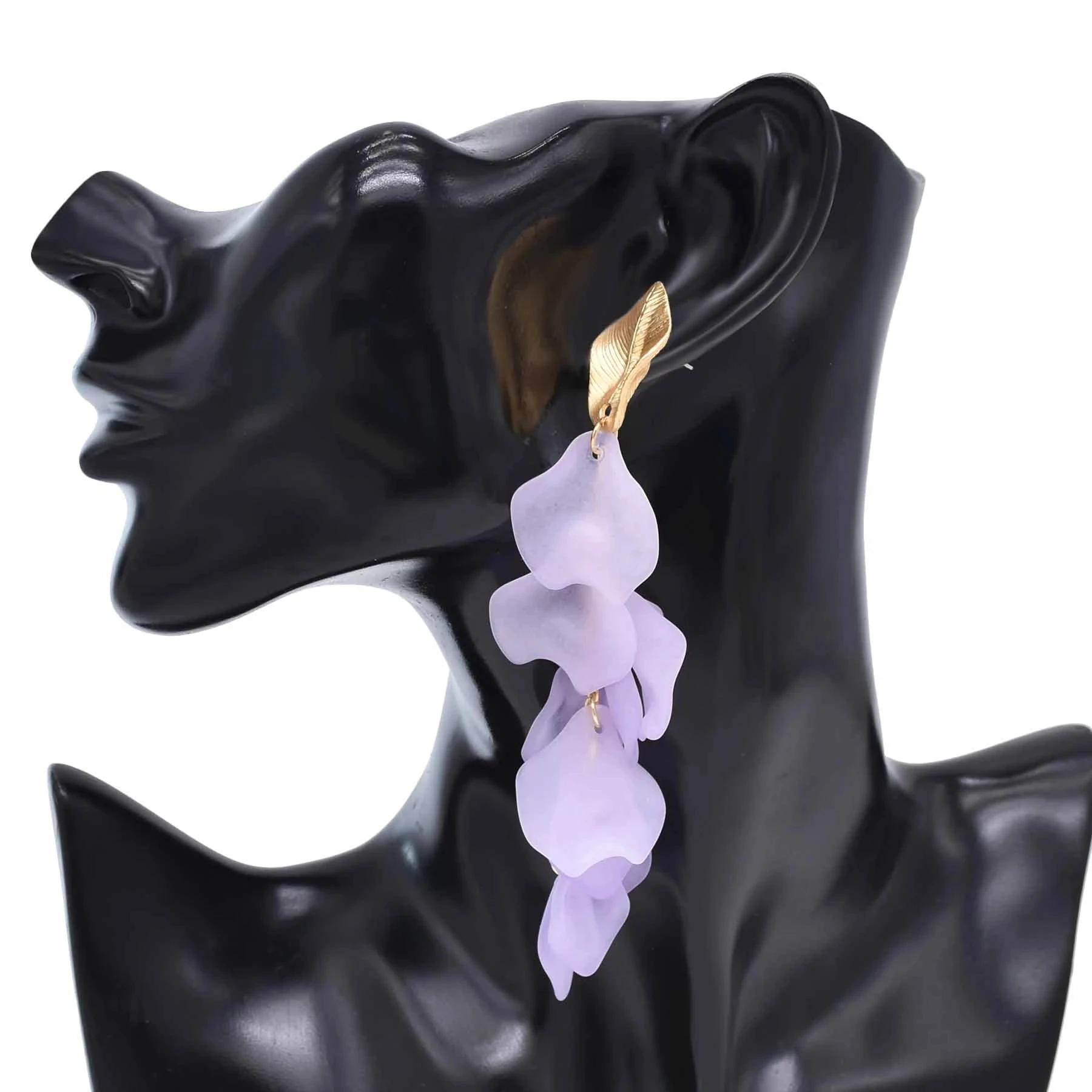 Fashion Gold Leaf Purple Blue Pink Orange Acrylic Petals Flower Earrings Dangle Earrings For Women Party Gift Accessories