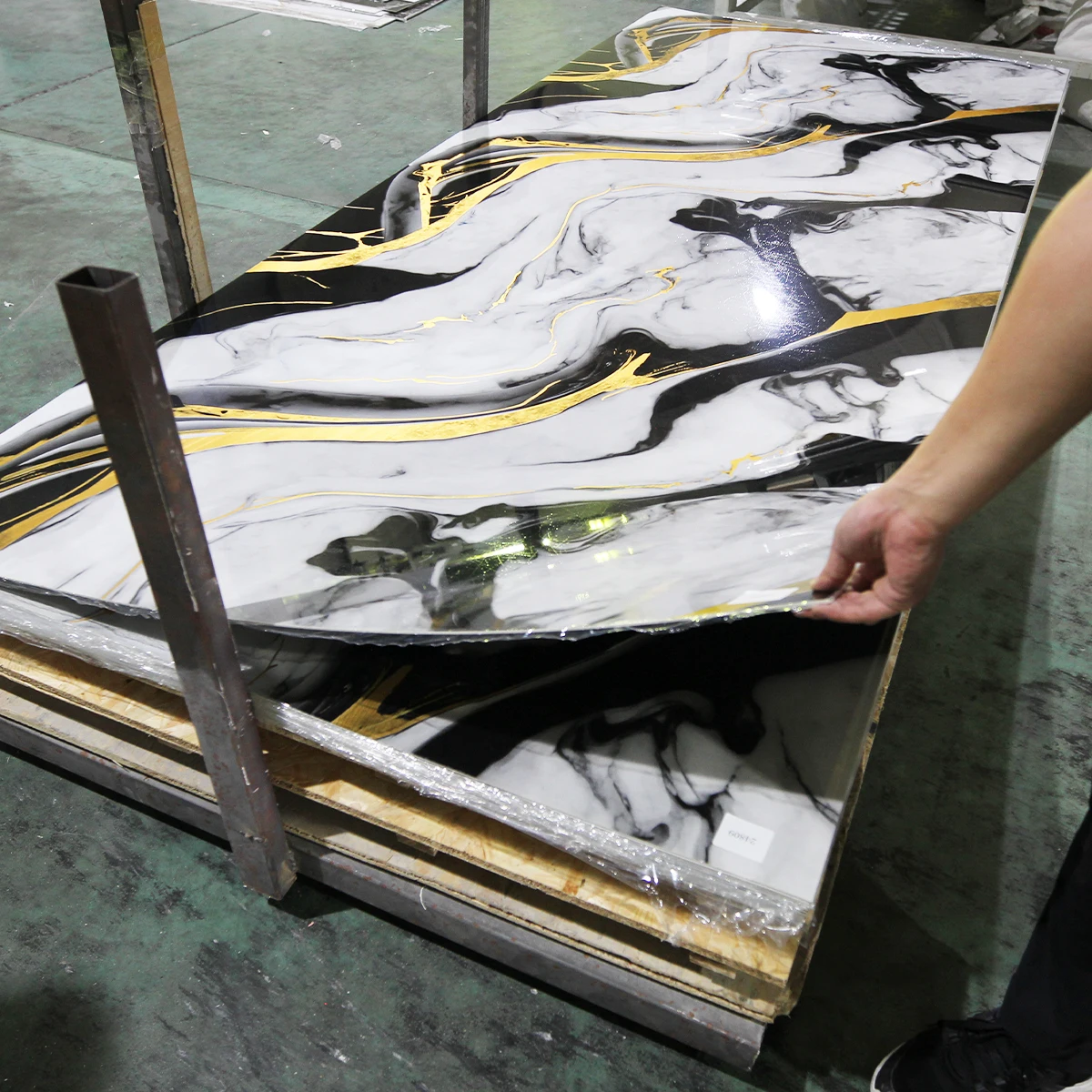 Foju Design PVC UV Marble Sheet Wall Panel Waterproof Fireproof with Wood and Plastic Material for Office Hotel