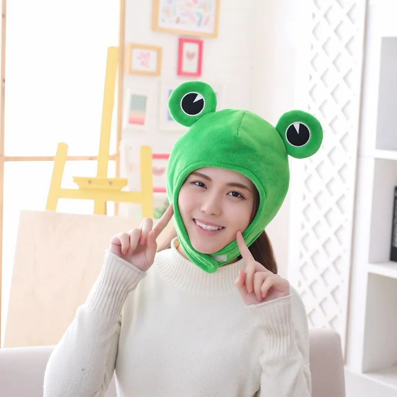 Cute Plush Big Ear Frog Head Cover Halloween Costume Cosplay Party other Winter Hats for Adult and Kids