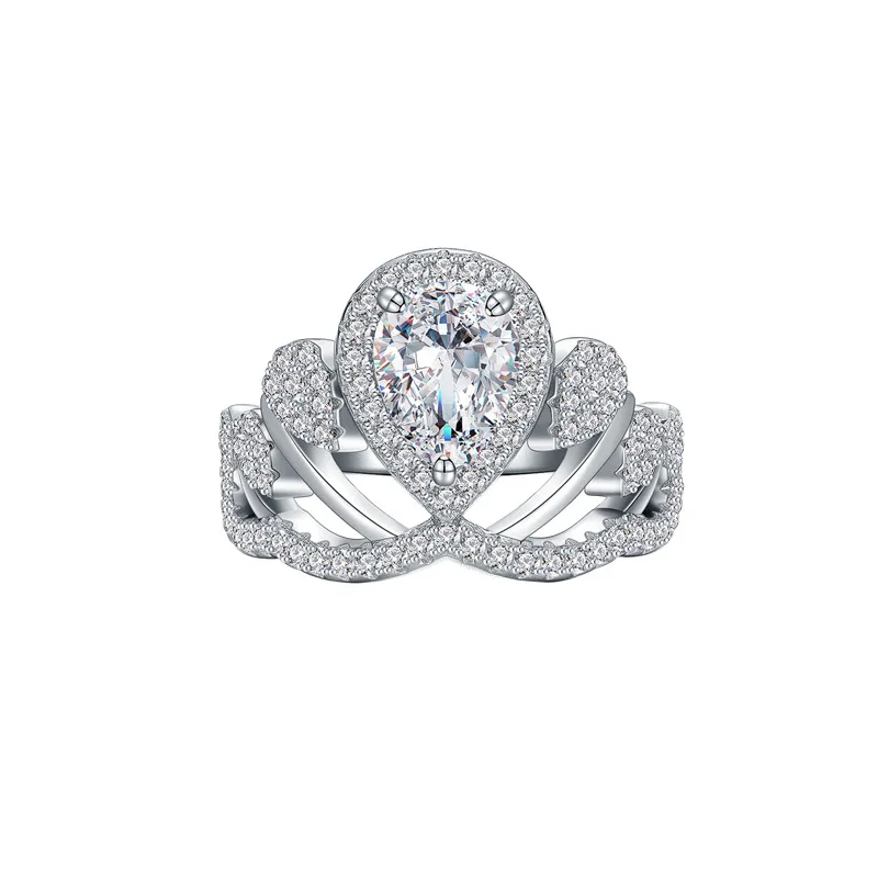 Zircon Fine Jewelry Luxury CZ S925 Sterling SIlver 6*8 Big Stone Cubic Zirconia Princess Crown statement Rings for women