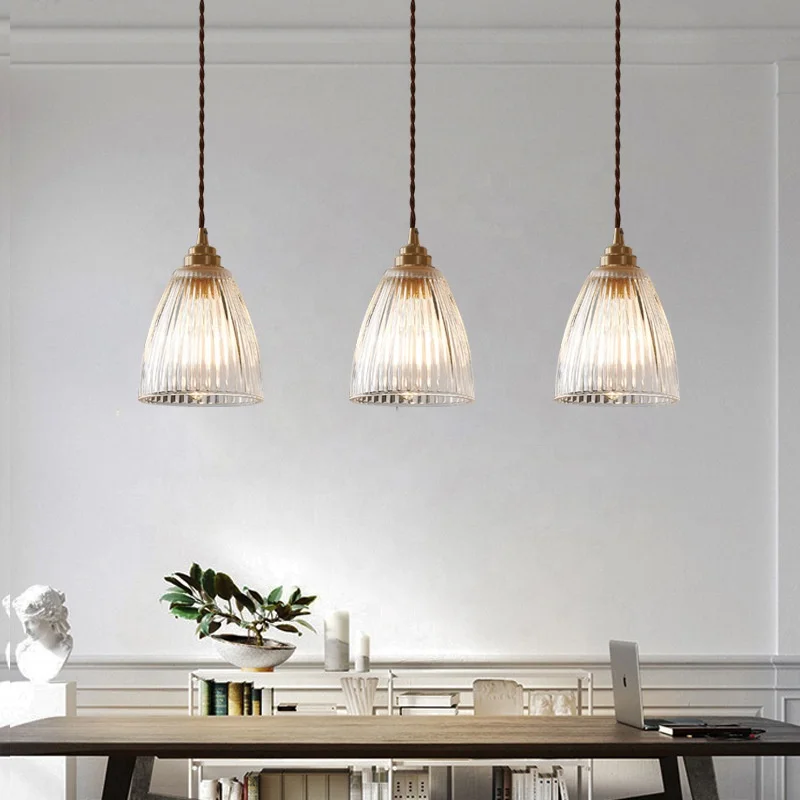 Retro Simple Japanese Nordic Restaurant Entrance Balcony Aisle Brass Glass Chandelier