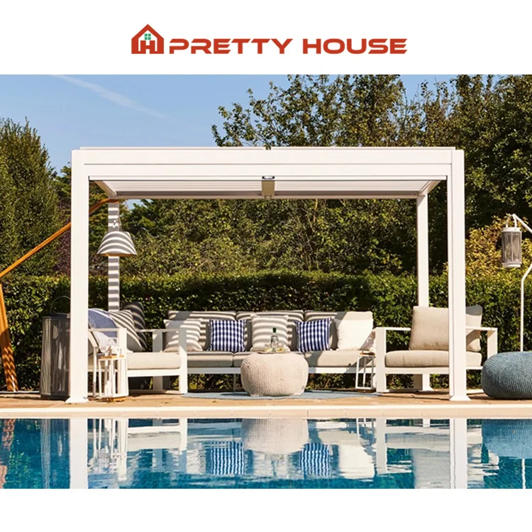 Easily Assembled Opening Roof Motorised Pergola Louver with LED Strip Lights Bioclimatic Pergola Aluminium Outdoor