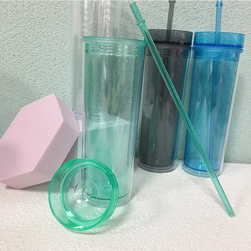 Wholesale 16oz Insulated Double Wall Acrylic Clear Skinny Tumblers Cup With
