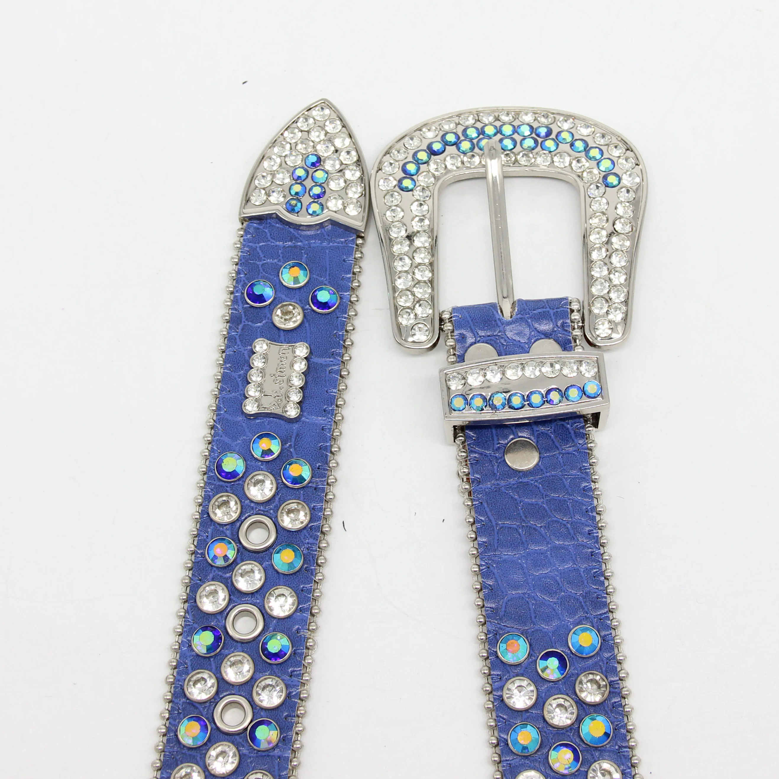 Custom Logo Design Leather Western Redeo Cross  Cowgirl Rhinestone Belts Gemstone Concho Belt Removable Buckle For Women