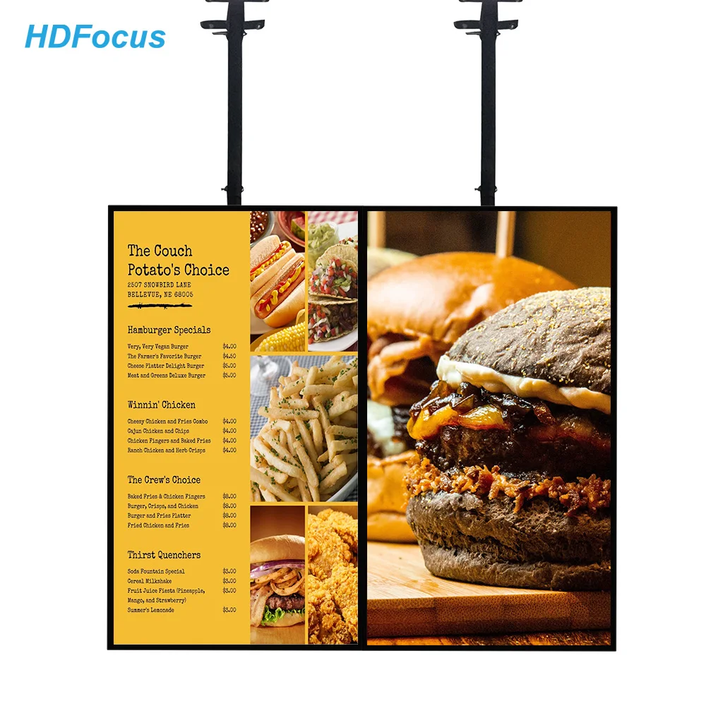 Hanging Wall Mounted HD Screen 55Inch Lcd Digital Signage And Display Digital Menu Board For Coffee House Fast Food Stores