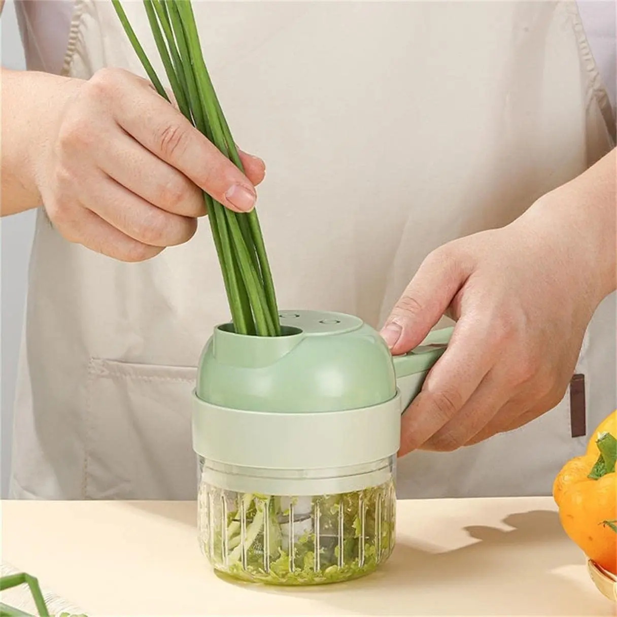 Portable 4 in 1 Electric Vegetable Chopper Set Wireless Food Processor with Clean Brush for Garlic Chili Onion Ginger Meat Fruit