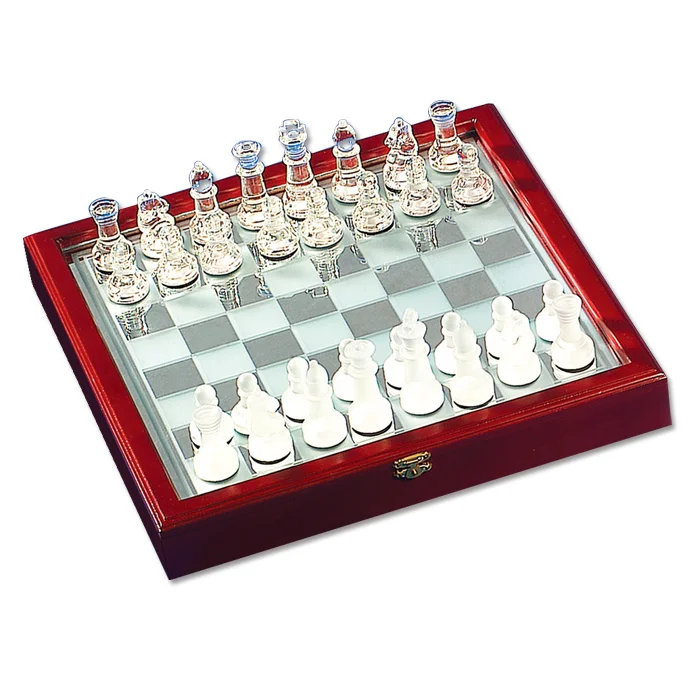 Wooden Chess Board With 32 Pcs Glass Chess In Wooden Box Chess Games