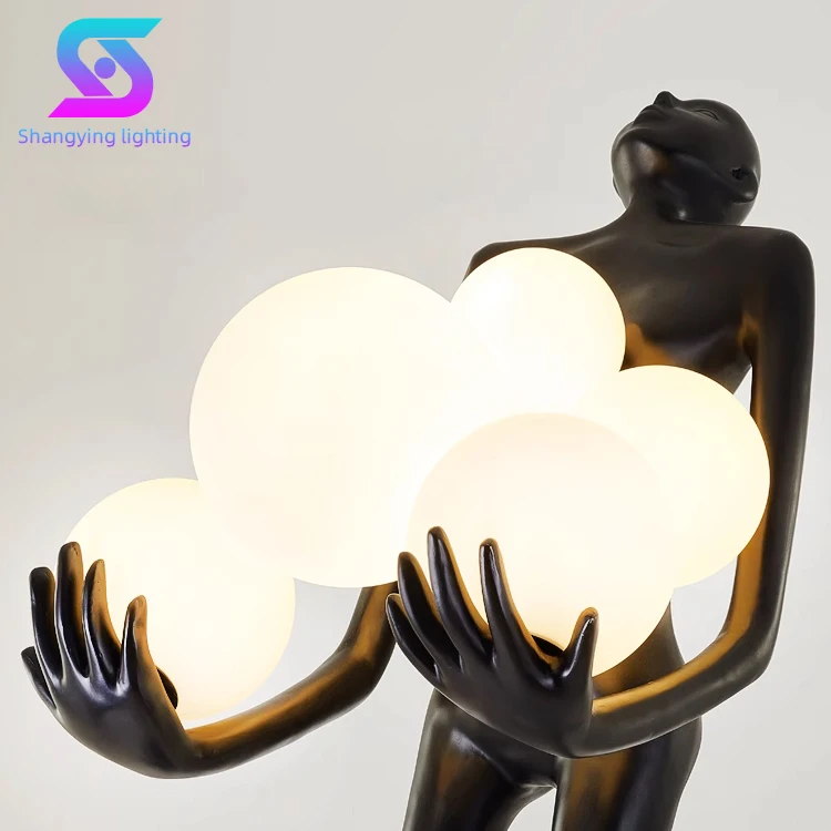 Modern Nordic designers creative art abstract figure sculpture long arm ball floor lamp for hotel exhibition hall