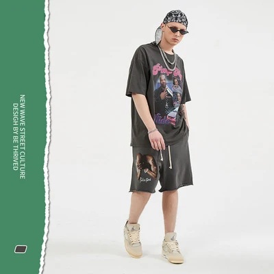 BE127 Drop Shopping 2021 spring and summer old printed short-sleeved hip-hop high street T-shirt for men and women