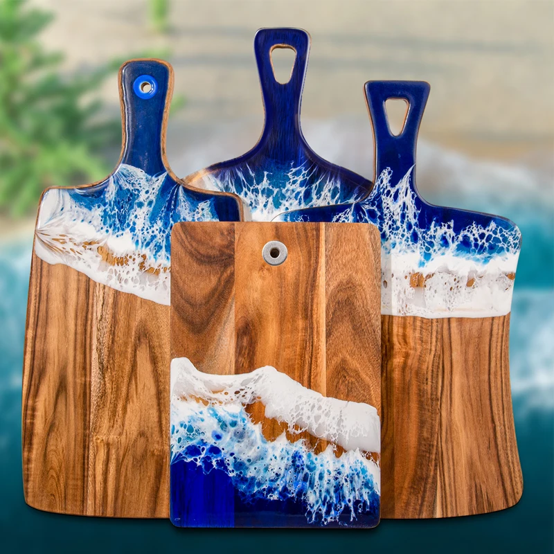 ANJUKE Chopping Board Ocean Wave Acacia Acacia Wood and Epoxy Resin Serving Cutting Board Kitchen for Serving Food