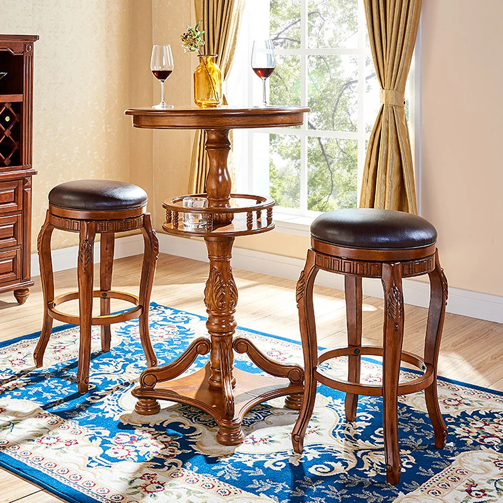 
Family bar stool American vintage bar chair European solid wood bar stool 