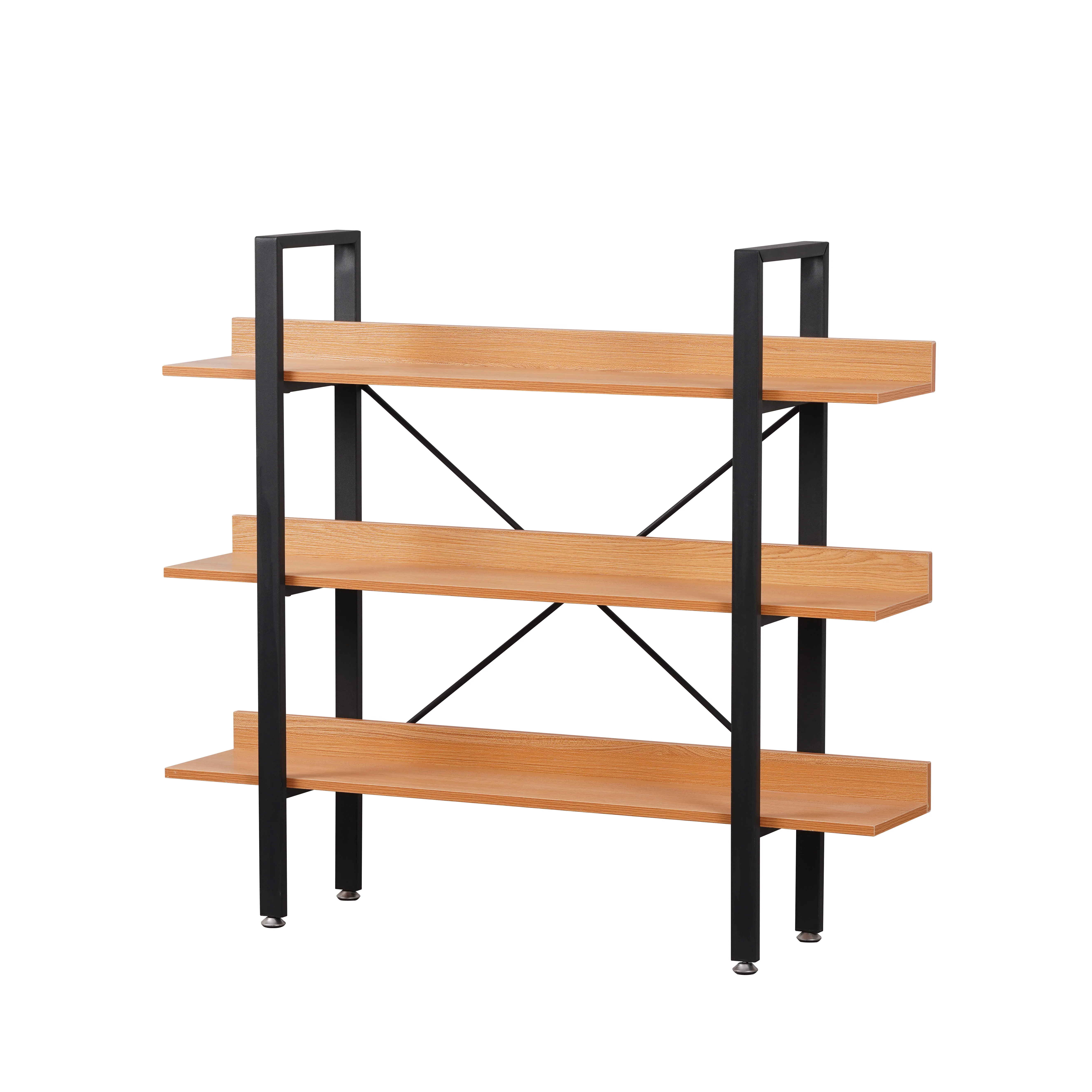 Modern Furniture 3 Tier Office Bookcase Living Room Wood Metal Bookshelf Storage Rack Bookshelves With Baffle