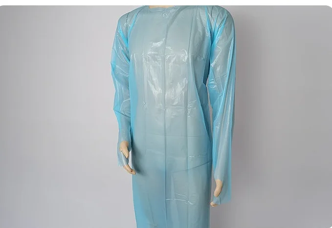 Long Sleeve Disposable Plastic Waterproof Isolation CPE Gown blue color