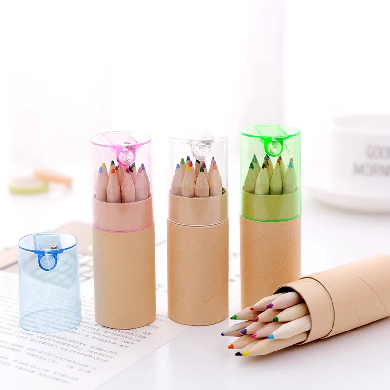 12pcs 3.5 inches colored pencil set with tube sharpener promotional mini color pencil set