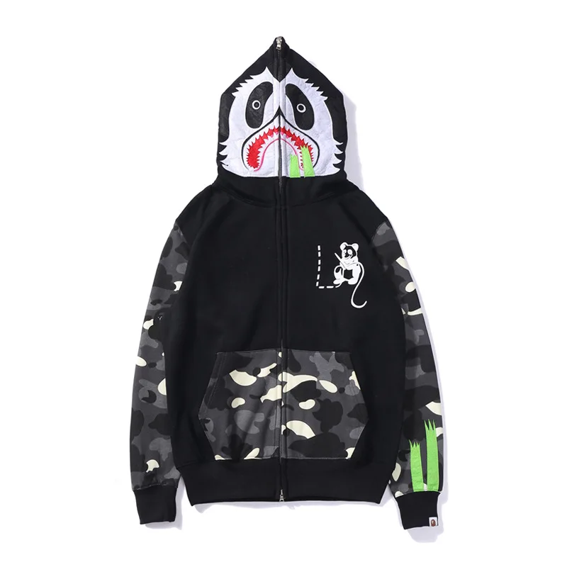 panda hoodie zipper men trendy fleece full zip up hoodie cardigan winter jackets men hooded