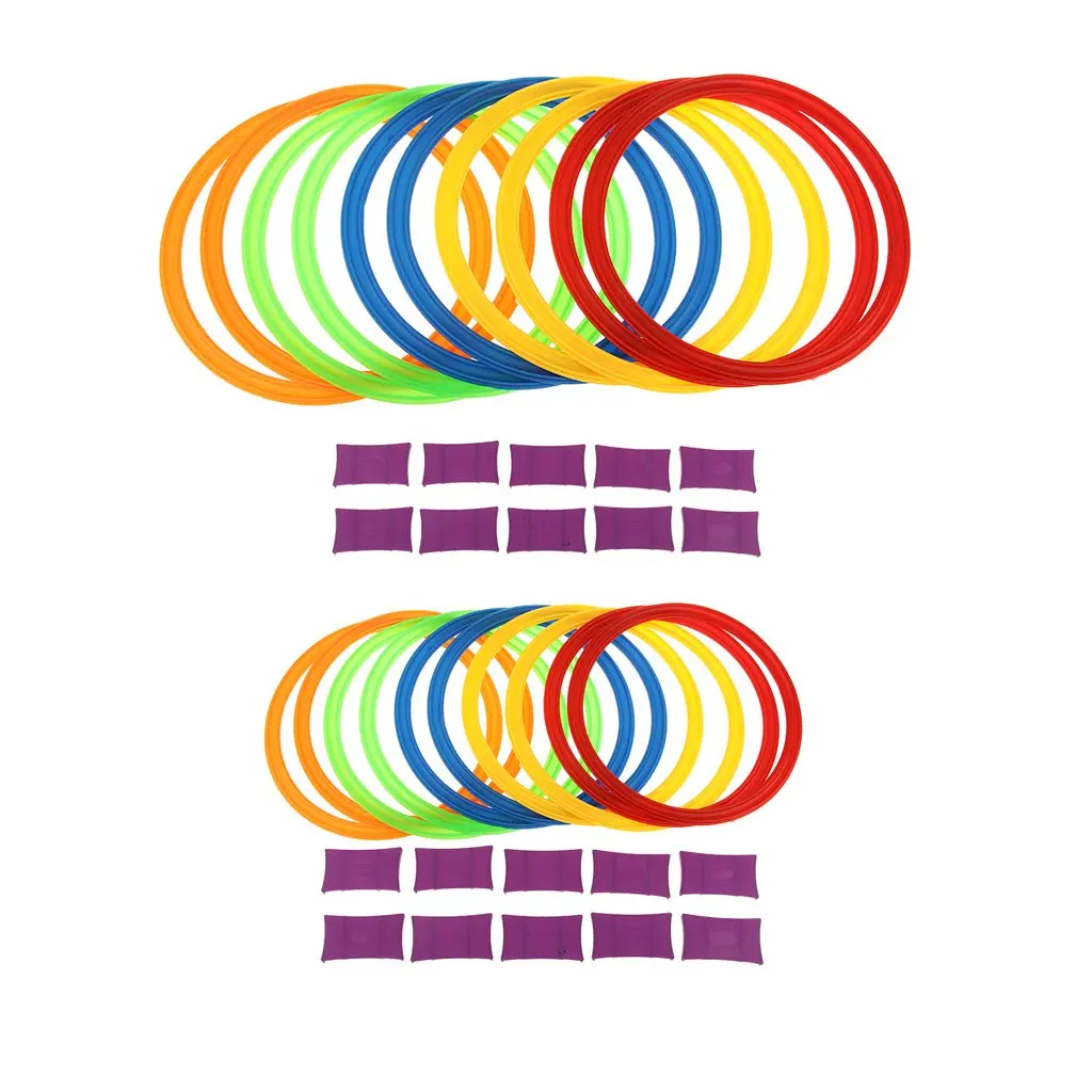 Hopscotch Game for Kids 10 Rings 4 Bean Bags 15 Connectors Sports Activity Hoops Clips Twister Hopscotch Multi-Color Active Play