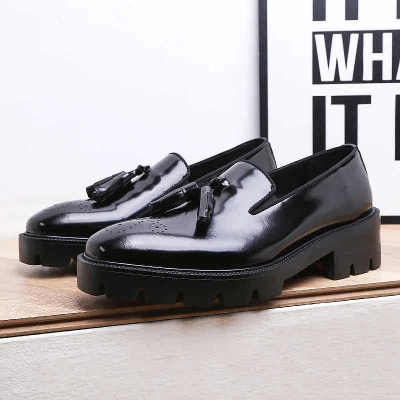 PDEP 2023 new arrival black genuine leather men loafers dress shoes rivet chunky rubber sole red bottom men wedding shoes