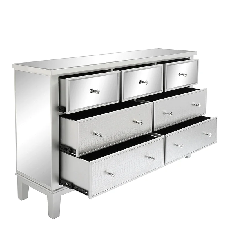 Belleworks Home Decor Furniture Living Room Cabinets Large Capacity Seven Drawer Cabinet For Home Luxury Miirored Silver Cabinet