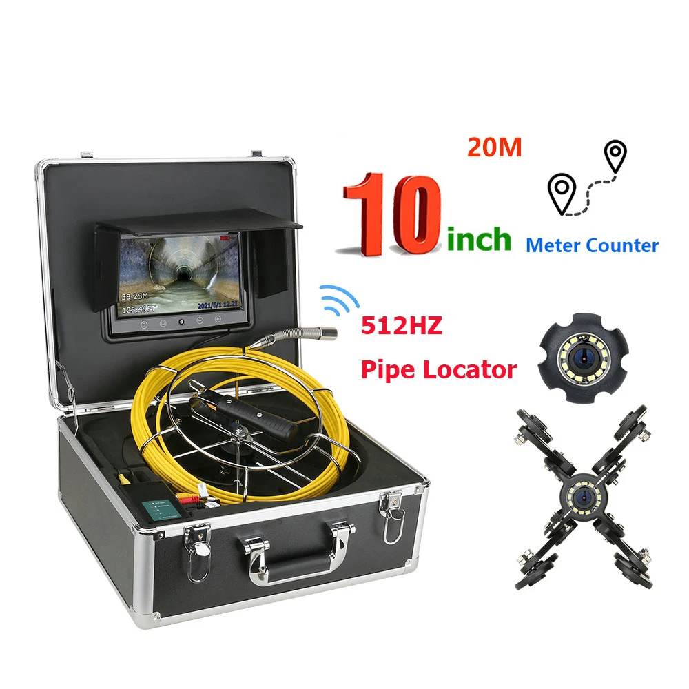 10 inch monitor 20M 512hz locator sonde camera pipe inspection Industrial Endoscope drain sewer Meter Counter camera 22mm
