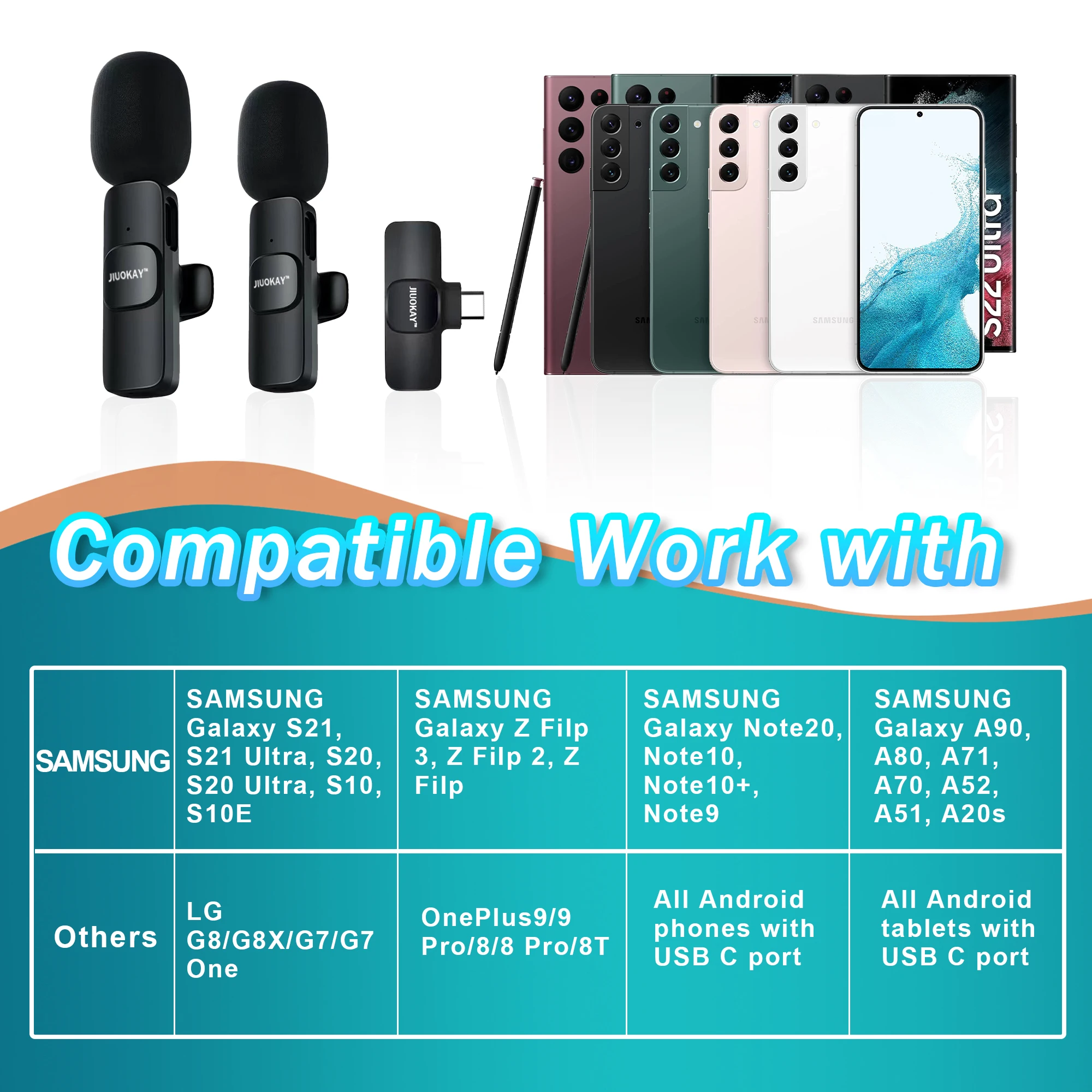 Wireless Lavalier Microphone Omnidirectional for Android Phones Plug-Play Mic with Clips for Video Recording