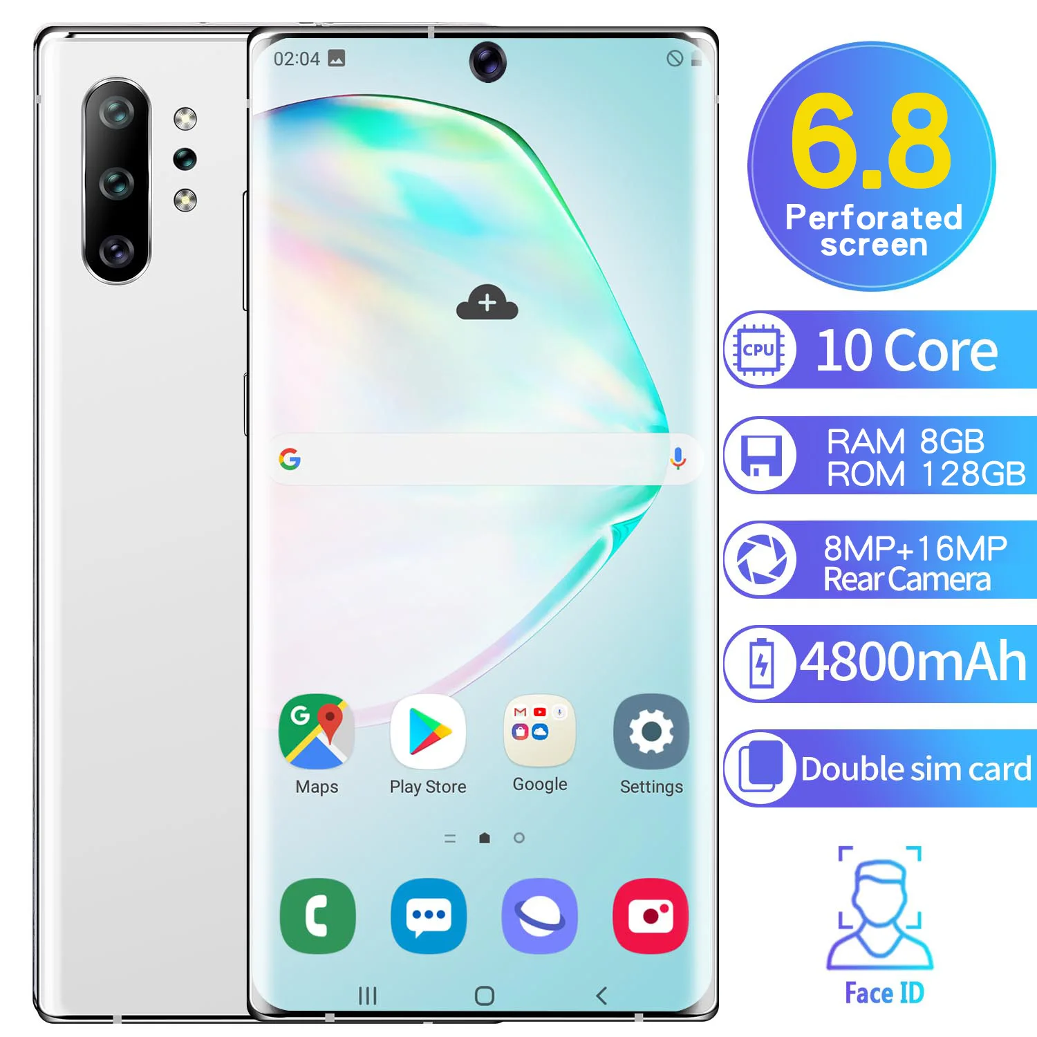 Смартфон Note10 Plus 6 5 дюйма 4 ядра Android 9 1 Face ID ОЗУ 2 Гб ПЗУ