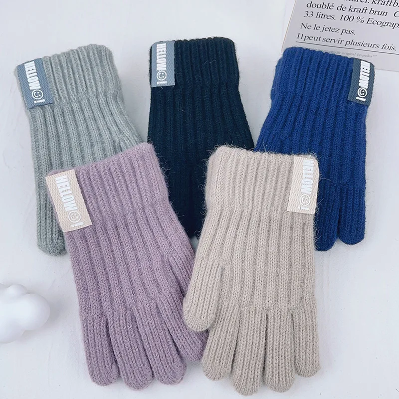 Children Acrylic Knit gloves winter warm soft knitted full-finger solid color split-finger gloves for 4-8 years old boys girls